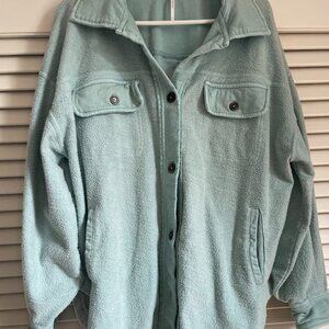 Free People light aqua button down oversized shacket size small